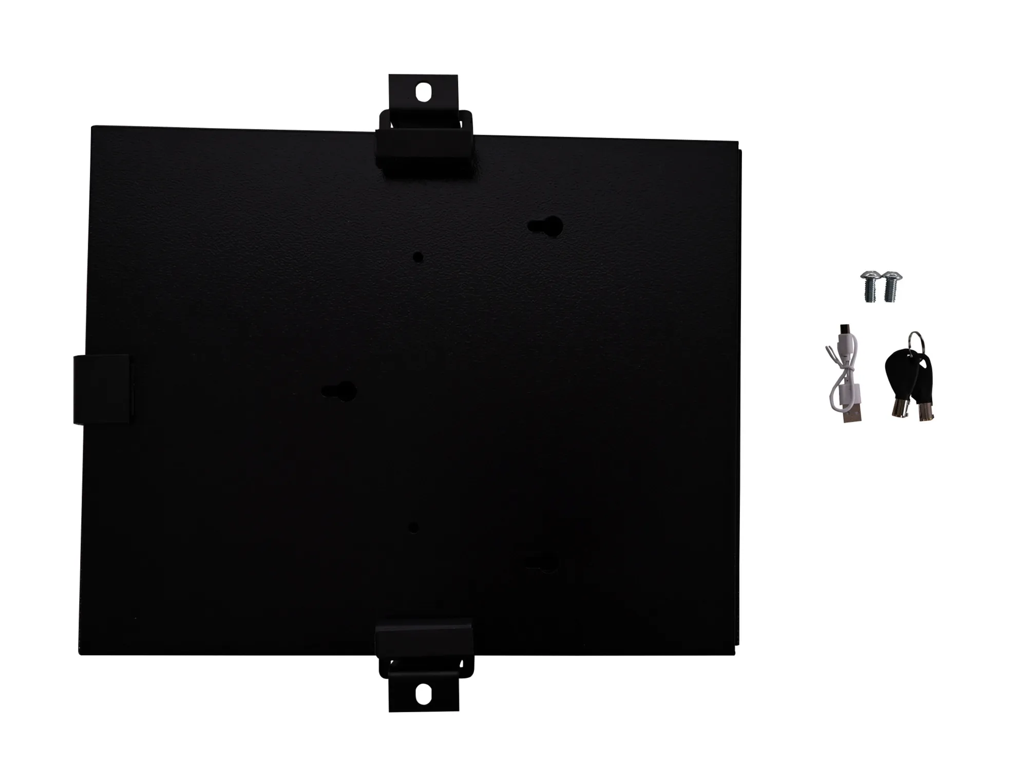 Sleep Safe mounting hardware, keys, and USB charging cable