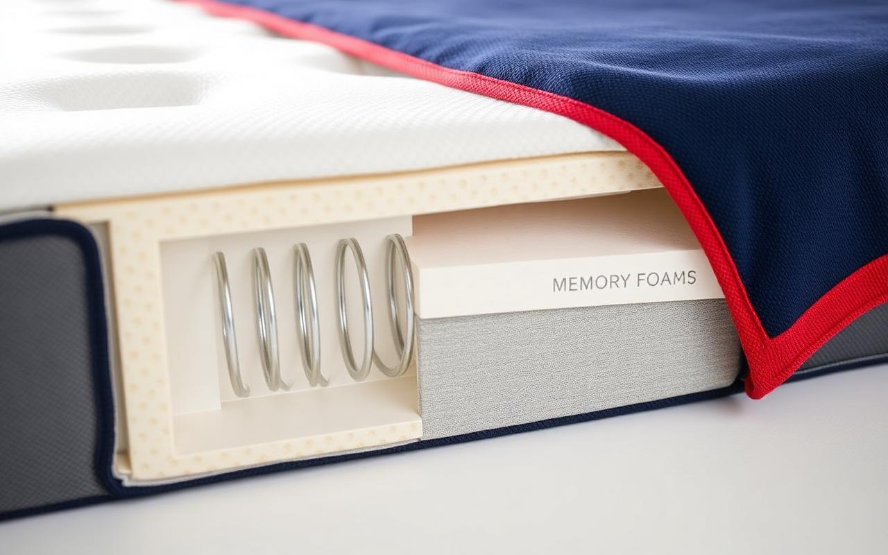 Cutaway view showing pocketed coils next to a memory foam layer